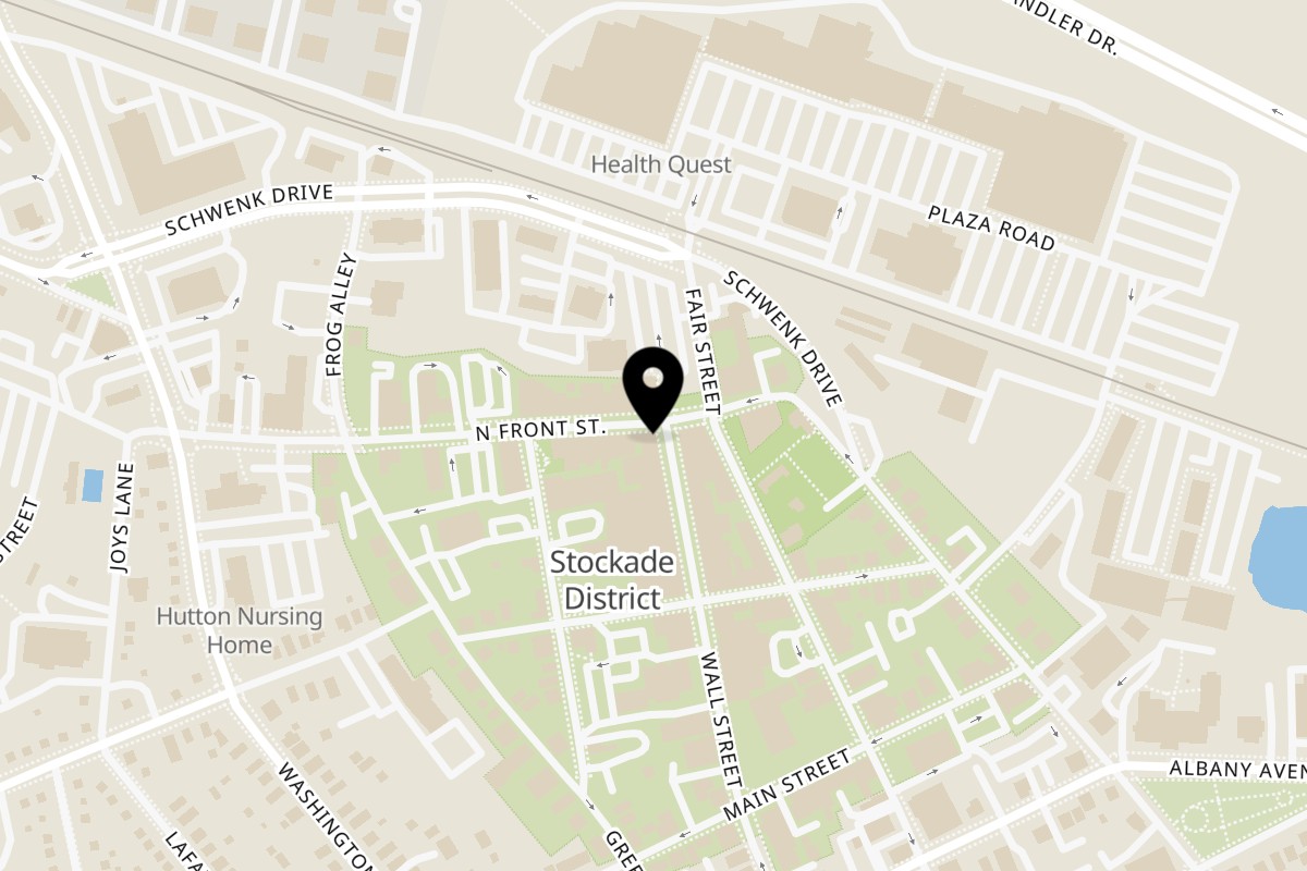 Map showing the location of Buns Burgers Kingston on 32 N Front St in Kingston